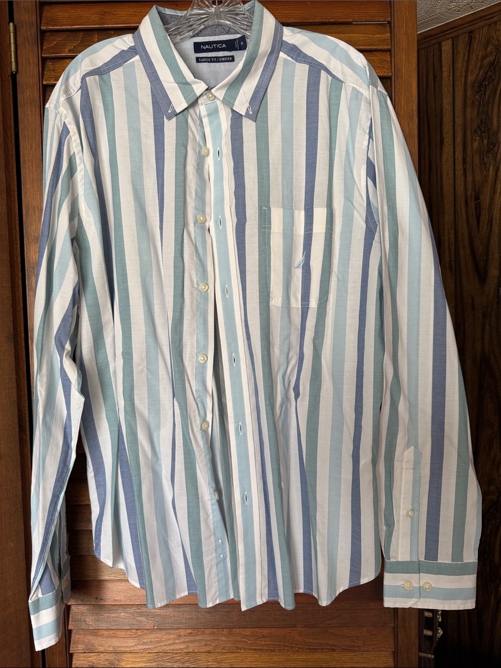 Nautica Striped Button-Down Shirt in Blue and White